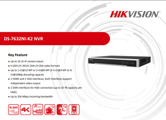 Đầu ghi hình IP 32 kênh NVR Hikvision DS-7632NI-K2 ( Lắp được 2 HDD )