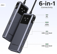 Hub USB-C 6 in 1 Groovy Robot Uno Ugreen 35998 CM888, HDMI 4K@60Hz, USB-C & USB-A Data port 10Gbps