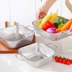 KHAY LƯỚI, RỔ ĐÚC INOX 2 QUAI RỬA RAU CỦ QUẢ, ĐỰNG ĐỒ CHIÊN RÁN 22.5CM (T80) (CÁI)