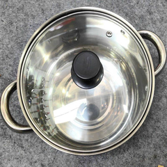 NỒI LẨU INOX 26CM MÀU TRẮNG 2 QUAI KO VĨ HẤP NẮP TRONG SUỐT (CÁI)