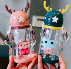 BÌNH UỐNG NƯỚC CHO BÉ CUTE DUNG TÍCH 550ML CÓ DÂY ĐEO VÀ ỐNG HÚT HÌNH NHUNG HƯƠU + NGÔI SAO (T100) (CÁI)