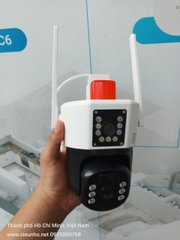 Solar Camera 4G YOOSEE TG37 6MP trắng 2 mắt 2 khung hình, khe sim 4G - Mẫu Mới (15 LED + Còi báo động đỏ + App: ESEECLOUD)