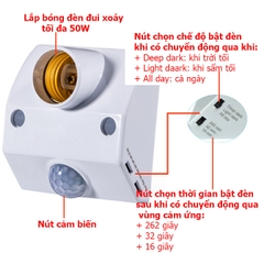 Đuôi đèn cảm ứng chuyển động hồng ngoại LOẠI NÚT GẠT