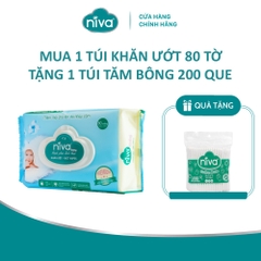 Mua 01 Khăn Ướt Đa Năng Không Mùi Niva 80 Tờ Tặng 01 Tăm Bông Niva Túi 200 Que Thân Nhựa AZ3 [Trị Giá 15K] Tiện Dụng