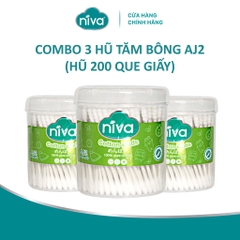 Combo 3 Tăm Bông Niva Hũ 200 Que Thân Giấy AJ2 Đa Năng Chuyên Dùng Ngoáy Tai, Vệ Sinh, Trang Điểm