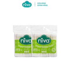 Combo 2 Tăm Bông Niva Túi 100 Que Thân Giấy AZP2 Đa Năng Chuyên Dùng Ngoáy Tai, Vệ Sinh, Trang Điểm, Thân Thiện Môi Trường