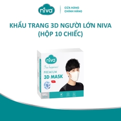 Khẩu Trang 3D Người Lớn Niva Hộp 10 Cái Cấu Trúc 3 Lớp Ngăn Bụi Mịn Kháng Khuẩn Hàng Chính Hãng Cao Cấp