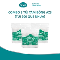 Combo 3 Tăm Bông Niva Túi 200 Que Thân Nhựa AZ3 Đa Năng Chuyên Dùng Ngoáy Tai, Vệ Sinh, Trang Điểm