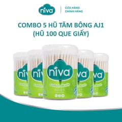 Combo 5 Tăm Bông Niva Hũ 100 Que Thân Giấy AJ1 Đa Năng Chuyên Dùng Ngoáy Tai, Vệ Sinh, Trang Điểm