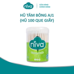 Tăm Bông Niva Hũ Xoay 100 Que Thân Giấy AJ1 Đa Năng Chuyên Dùng Ngoáy Tai, Vệ Sinh, Trang Điểm, Thân Thiện Môi Trường