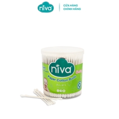 Tăm Bông Niva Cho Trẻ Sơ Sinh Hũ Xoay 400 Que Thân Giấy BHP2 Bông Tự Nhiên Kháng Khuẩn An Toàn, Thân Thiện Môi Trường