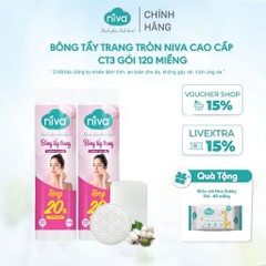 [Mua 2 Tặng 1] Bông Tẩy Trang Tròn Niva Cao Cấp CT3 Gói 120 Miếng Bông Tự Nhiên Mềm Mại Tẩy Trang, Rửa Mặt