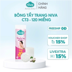 [Mua 2 Tặng 1] Bông Tẩy Trang Tròn Niva Cao Cấp CT3 Gói 120 Miếng Bông Tự Nhiên Mềm Mại Tẩy Trang, Rửa Mặt