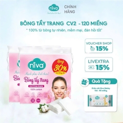 [Mua 3 Tặng 1] Bông Tẩy Trang Vuông NIVA CV2 – Túi 120 Miếng, Bông Tự Nhiên Cao Cấp, Dịu Nhẹ Cho Da