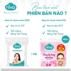 [Mua 3 Tặng 1] Bông Tẩy Trang Vuông NIVA CV2 – Túi 120 Miếng, Bông Tự Nhiên Cao Cấp, Dịu Nhẹ Cho Da
