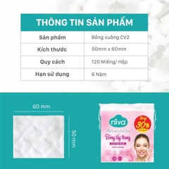 [Mua 3 Tặng 1] Bông Tẩy Trang Vuông NIVA CV2 – Túi 120 Miếng, Bông Tự Nhiên Cao Cấp, Dịu Nhẹ Cho Da