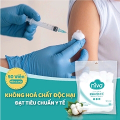 Gói 50 Bông Gòn Viên Tròn Y Tế Niva YB1 Đường Kính 27mm Nhét Tai Cho Mẹ, Phụ Nữ Sau Sinh An Toàn Tiệt Trùng