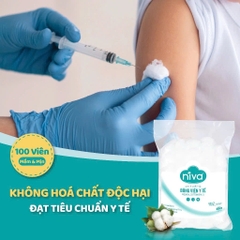 Gói 100 Bông Gòn Viên Tròn Y Tế Niva YB2 Đường Kính 27mm Nhét Tai Cho Mẹ, Phụ Nữ Sau Sinh An Toàn Tiệt Trùng