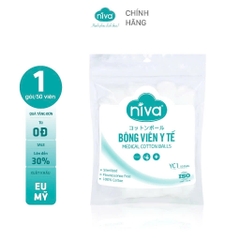 Combo 10 Gói 50 Bông Gòn Viên Tròn Y Tế Niva YC1 Đường Kính 16mm Nhét Tai Cho Mẹ, Phụ Nữ Sau Sinh An Toàn Tiệt Trùng