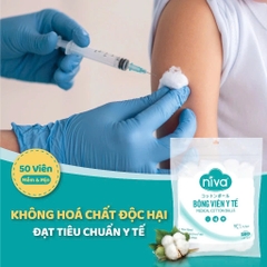 Combo 10 Gói 50 Bông Gòn Viên Tròn Y Tế Niva YC1 Đường Kính 16mm Nhét Tai Cho Mẹ, Phụ Nữ Sau Sinh An Toàn Tiệt Trùng
