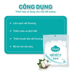 [Combo 10 - 20] Gói 100 Bông Gòn Viên Tròn Y Tế Niva YC2 Đường Kính 16mm Nhét Tai Cho Mẹ, Phụ Nữ Sau Sinh An Toàn Tiệt Trùng