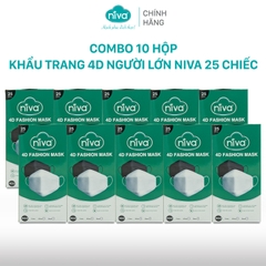 Combo 10 Khẩu Trang Niva 4D Mask KF94 Người Lớn 25 Chiếc Ngăn Bụi Mịn, Kháng Khuẩn, Không Kích Ứng Da, Hàng Chính Hãng