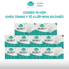 Combo 10 Khẩu Trang Y Tế 4 Lớp Niva Hộp 50 Cái Kháng Khuẩn, Ngăn Khói Bụi, Vi Khuẩn Hàng Chính Hãng Cao Cấp