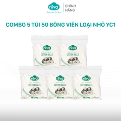 Combo 5 Gói 50 Bông Gòn Viên Tròn Y Tế Niva YC1 Đường Kính 16mm Nhét Tai Cho Mẹ, Phụ Nữ Sau Sinh An Toàn Tiệt Trùng