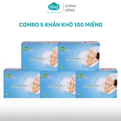 Combo 5 Khăn Giấy Khô Đa Năng Niva Gói 100 Tờ Tiện Dụng, Chất Liệu Cotton Tự Nhiên An Toàn Cho Bé