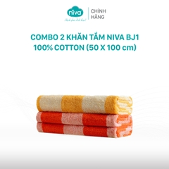 Combo 2 Khăn Tắm Cotton Tự Nhiên 100%  Xuất Nhật Niva BJ1 Mềm Mịn Thấm Hút, An Toàn, Hoa Văn Kích Thước 500x1000 mm