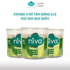 Combo 3 Tăm Bông Niva Hũ 200 Que Thân Giấy AJ2 Đa Năng Chuyên Dùng Ngoáy Tai, Vệ Sinh, Trang Điểm