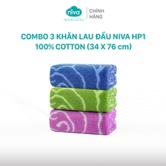 Combo 3 Khăn Lau Đầu Sợi Tre Pha Cotton Tự Nhiên Niva HP1 Mềm Mịn Thấm Nước An Toàn Cho Da, Hoa Văn Kích Thước 340x760 mm