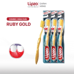 Combo 3 Bàn Chải Đánh Răng Lipzo Ruby Gold Dành Cho Nhạy Cảm Công Nghệ Chỉ Tơ Vàng Xoắn Kép Nano Kháng Khuẩn Khử Mùi