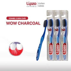 Combo 3 Bàn Chải Đánh Răng Lipzo Wow Charcoal Than Hoạt Tính Công Nghệ Chỉ Tơ Vàng Hai Lớp Nano Kháng Khuẩn Khử Mùi