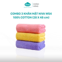 Combo 3 Khăn Mặt Cotton Tự Nhiên 100% Niva WS4 Mềm Mịn Thấm Hút Tốt, An Toàn Cho Da, Trơn Kích Thước 280x480 mm