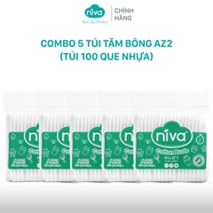 Combo 5 Tăm Bông Niva Túi 100 Que Thân Nhựa AZ2 Đa Năng Chuyên Dùng Ngoáy Tai, Vệ Sinh, Trang Điểm