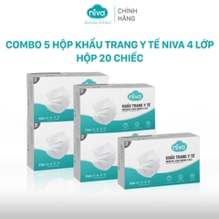 Combo 5 Hộp Khẩu Trang Niva Y Tế 4 Lớp Hộp 20 Cái Kháng Khuẩn, Ngăn Khói Bụi, Vi Khuẩn Hàng Chính Hãng Cao Cấp
