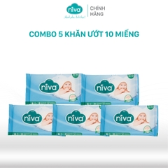 Combo 5 Khăn Ướt Đa Năng Không Mùi NIVA Gói 10 Tờ Tiện Dụng, Diệt Khuẩn, An Toàn Cho Trẻ Sơ Sinh