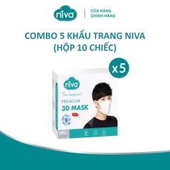 Combo 5 Hộp Khẩu Trang Niva 3D Người Lớn Hộp 10 Cái Cấu Trúc 3 Lớp Ngăn Bụi Mịn Kháng Khuẩn Hàng Chính Hãng Cao Cấp