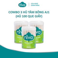 Combo 3 Tăm Bông Niva Hũ 100 Que Thân Giấy AJ1 Đa Năng Chuyên Dùng Ngoáy Tai, Trang Điểm, Thân Thiện Môi Trường