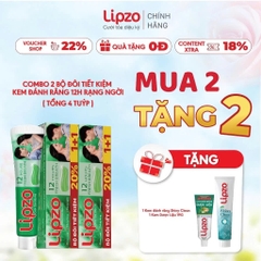 Bộ 2 Kem Đánh Răng Lipzo 12 Giờ Rạng Ngời 185g – Thơm Mát, Giảm Hôi Miệng Hiệu Quả, Ngừa Sâu Răng