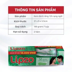Bộ Đôi Tiết Kiệm Kem Đánh Răng Lipzo 12 Giờ Rạng Ngời 185g Và Bàn Chải Đánh Răng Maxcare