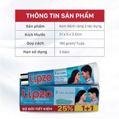 Bộ Đôi Kem Đánh Răng Lipzo 3 Tác Dụng 2 Tuýp 190g – Trắng Răng, Ngừa Sâu Răng, Thơm Mát, Tiết Kiệm