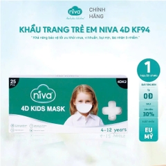Khẩu Trang Niva 4D Mask KF94 Trẻ Em 25 Chiếc Ngăn Bụi Mịn, Kháng Khuẩn, Không Kích Ứng Da, Hàng Chính Hãng