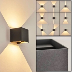 Đèn tường Led 6W Hiện Đại Ngoài Trời, Hắt 2 Đầu, Thiết Kế Khối Vuông