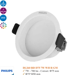 Đèn Led Âm Trần Philips 7W Mã DL260 RD D75 7w WH R GM
