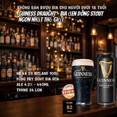 Bia Đen Guinness Draught Stout 440ml - Thùng 24 Lon - Nhập Khẩu Chính Hãng Ireland - Bia Đen Ngon Nhất Thế Giới 4.2%