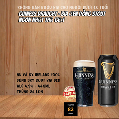 Bia Đen Guinness Draught Stout 440ml - Thùng 24 Lon - Nhập Khẩu Chính Hãng Ireland - Bia Đen Ngon Nhất Thế Giới 4.2%