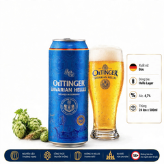 Bia Đức Oettinger Bavarian Helles 500ml - Thùng 24 Lon Nhập Khẩu Đức - Alc 4.7% Helles Lager