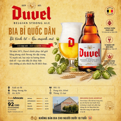 Duvel Belgian Strong Ale 8,5% - Bia Bỉ quốc dân từ 1871, ủ lần 2 trong chai, bọt mịn, hương hoa bia & trái cây. Thùng 12 chai 330ml, BeerAdvocate 92/100